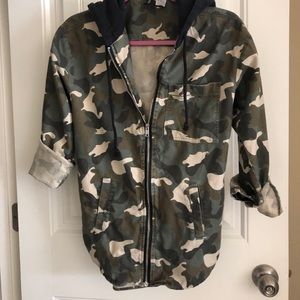 Camo Hooded Zip-Up Flannel